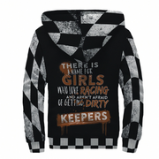 sherpa Hoodie with checkered pattern and text on a white background