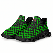 Green and black checkered sneakers on a white background