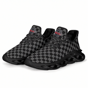 Black and gray checkered sneakers on a white background
