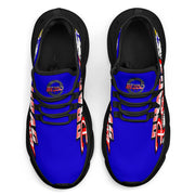 Handcrafted Blue Drag Racing M-Sole sneakers featuring a custom graphic, a starting line Christmas tree, and a smoking tire design on breathable mesh.
