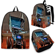 High-performance school and track backpack featuring a vibrant custom dirt modified racing car graphic, engineered with adjustable ergonomic shoulder straps and a breathable padded mesh back panel.