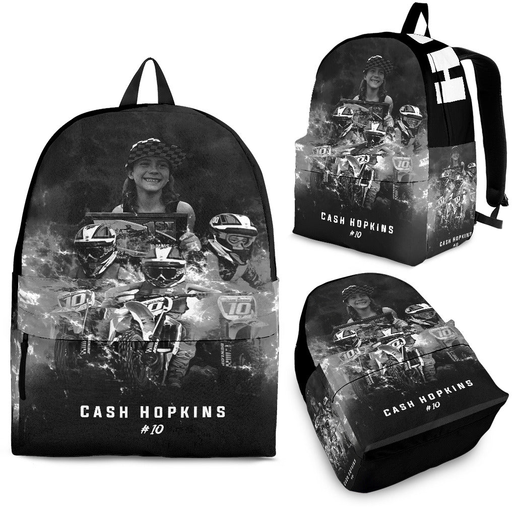 High-performance school and track backpack featuring a vibrant custom dirt modified racing car graphic, engineered with adjustable ergonomic shoulder straps and a breathable padded mesh back panel.