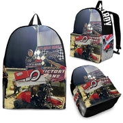 High-performance school and track backpack featuring a vibrant custom dirt modified racing car graphic, engineered with adjustable ergonomic shoulder straps and a breathable padded mesh back panel.