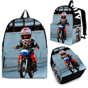 High-performance school and track backpack featuring a vibrant custom dirt modified racing car graphic, engineered with adjustable ergonomic shoulder straps and a breathable padded mesh back panel.
