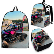 High-performance trackside backpack featuring a bold custom sprint car racing design, engineered with ergonomic adjustable shoulder straps, a breathable padded mesh rear panel, and deep utility pockets.