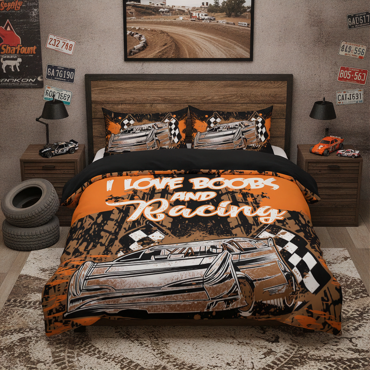 I Love Boobs And Late Model Racing Bedding Set | Funny Dirt Track Gift | RIIMB