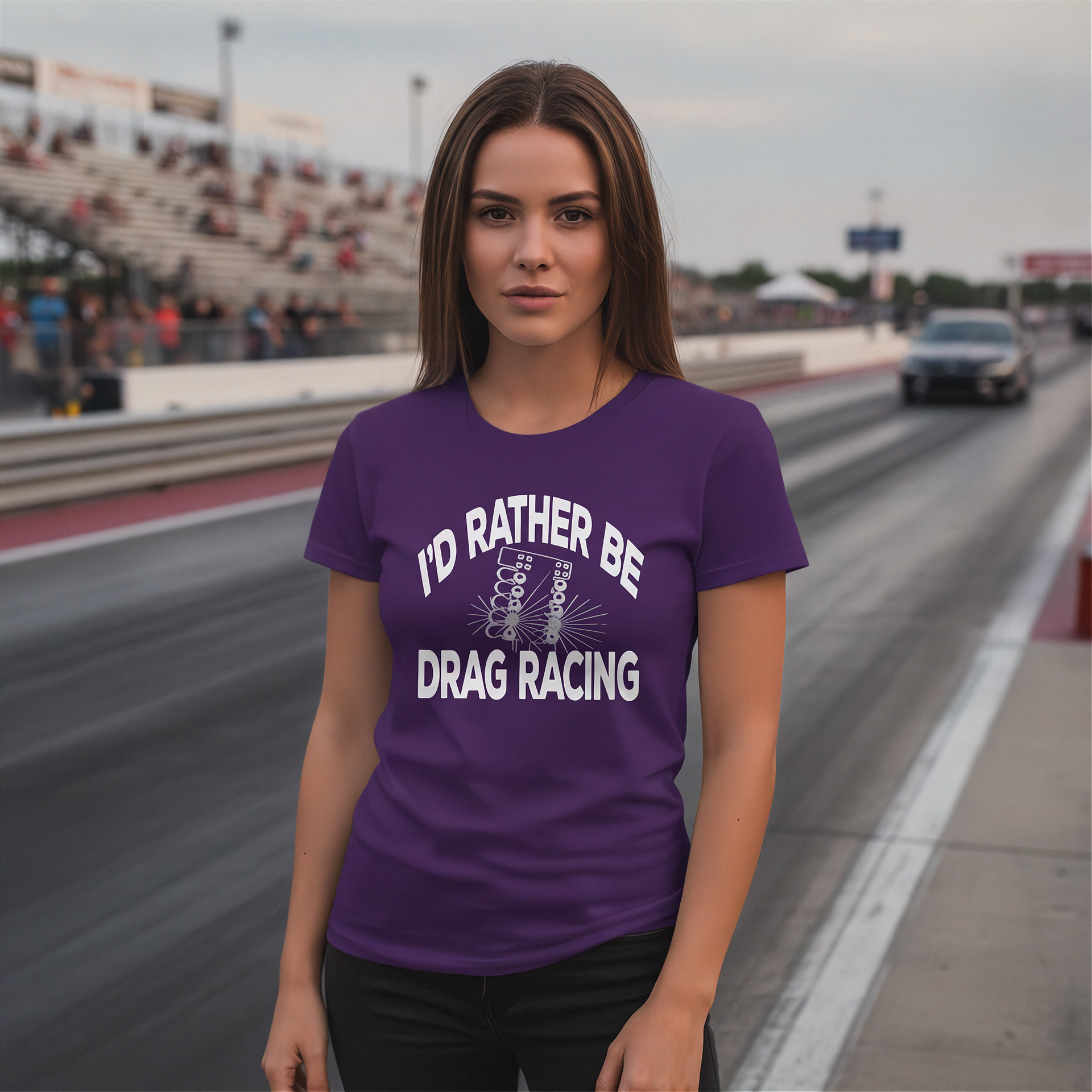 I'd Rather Be Drag Racing shirt in purple — t-shirt womens drag racing apparel by RIIMB
