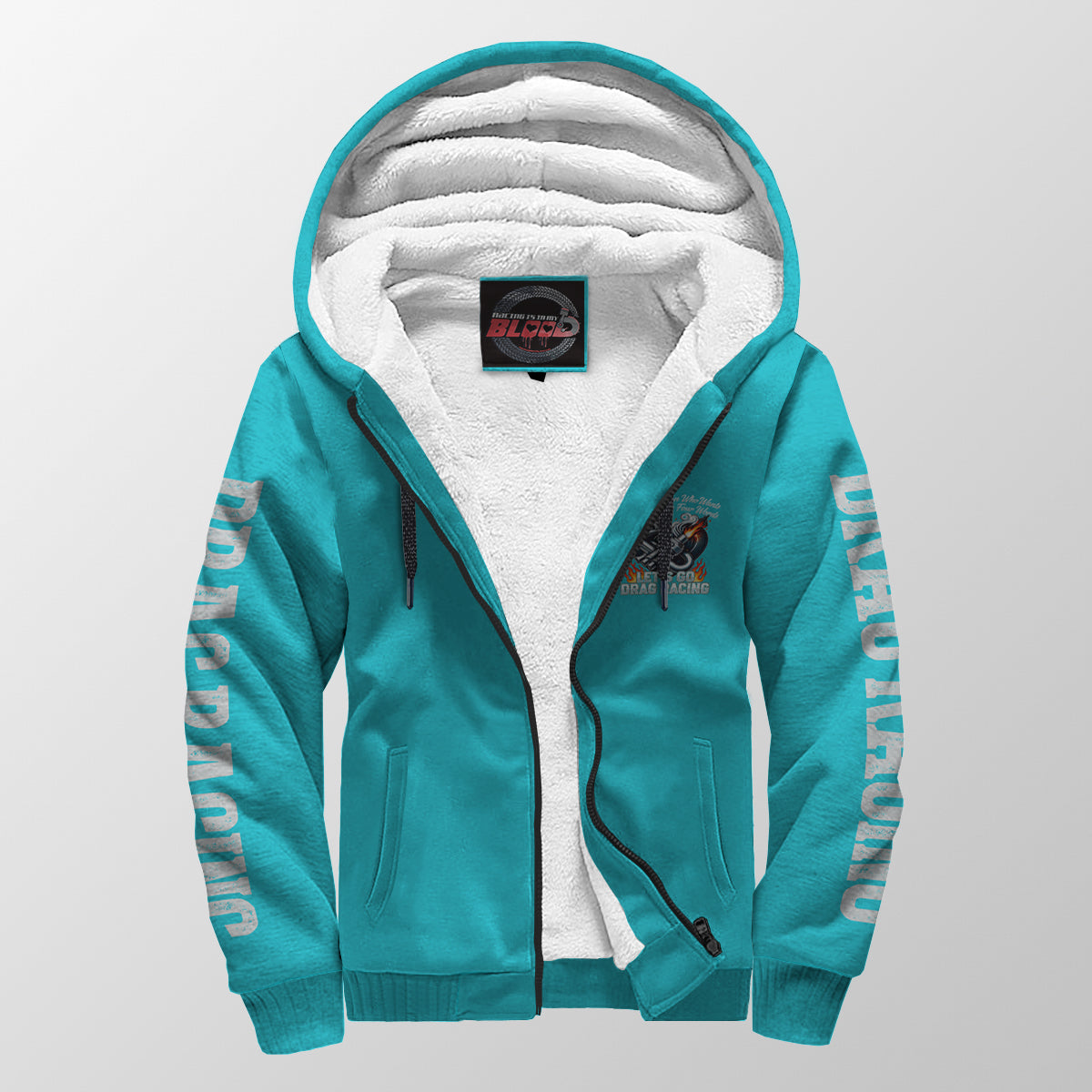 I'm The Woman Who wants to Hear Those Four Words Let's Go Drag Racing Sherpa Jacket Carolina Blue