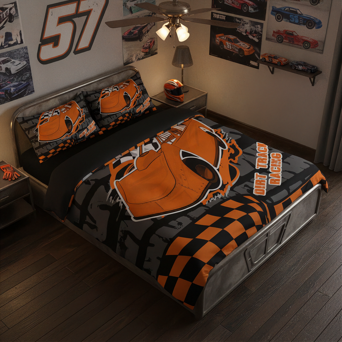 Late Model Bedding Set | Orange | Dirt Late Model Race Day Decor | RIIMB