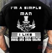 Men's premium graphic apparel featuring the minimalist "I'm A Simple Man Drag Racing" design, available in high-quality t-shirts, sweatshirts, and hoodies.