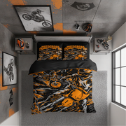Motocross Bedding Set | Bold Orange MX Design | Dirt Bike Bedroom Decor | RIIMB