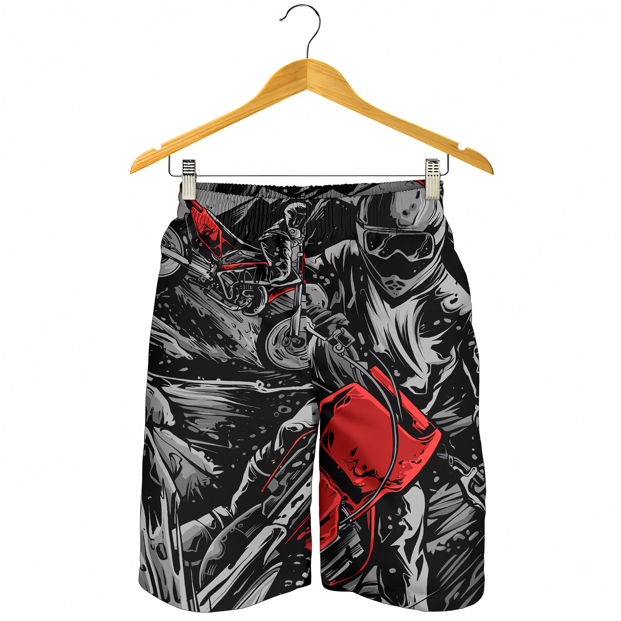 Motocross Men's Shorts in a custom-made racing style featuring moisture-wicking fabric, antibacterial technology, and an adjustable drawstring waistband for dirt bike riders.