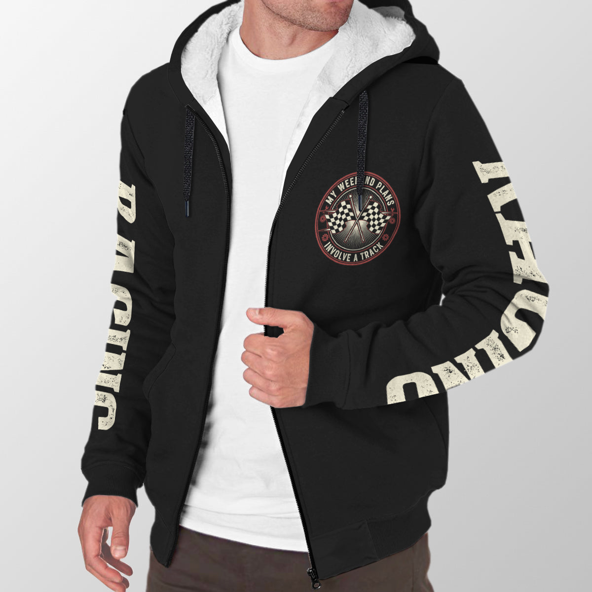 My Weekend Plans Involve a Track Sherpa Jacket – Premium Racing Hoodie