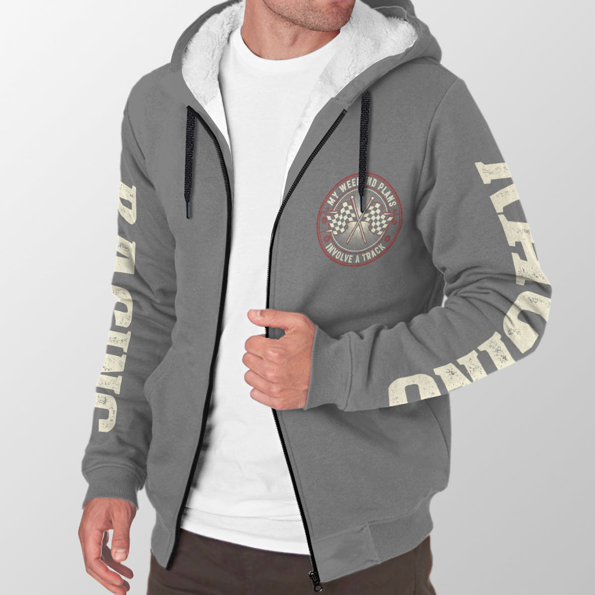 My Weekend Plans Involve a Track Sherpa Jacket Grey