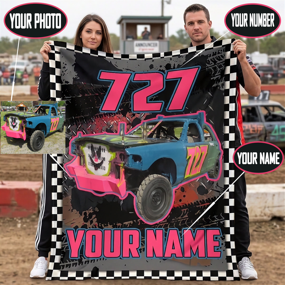 Personalized Demolition Derby Racing Blanket | Custom Photo, Name & Number | RIIMB