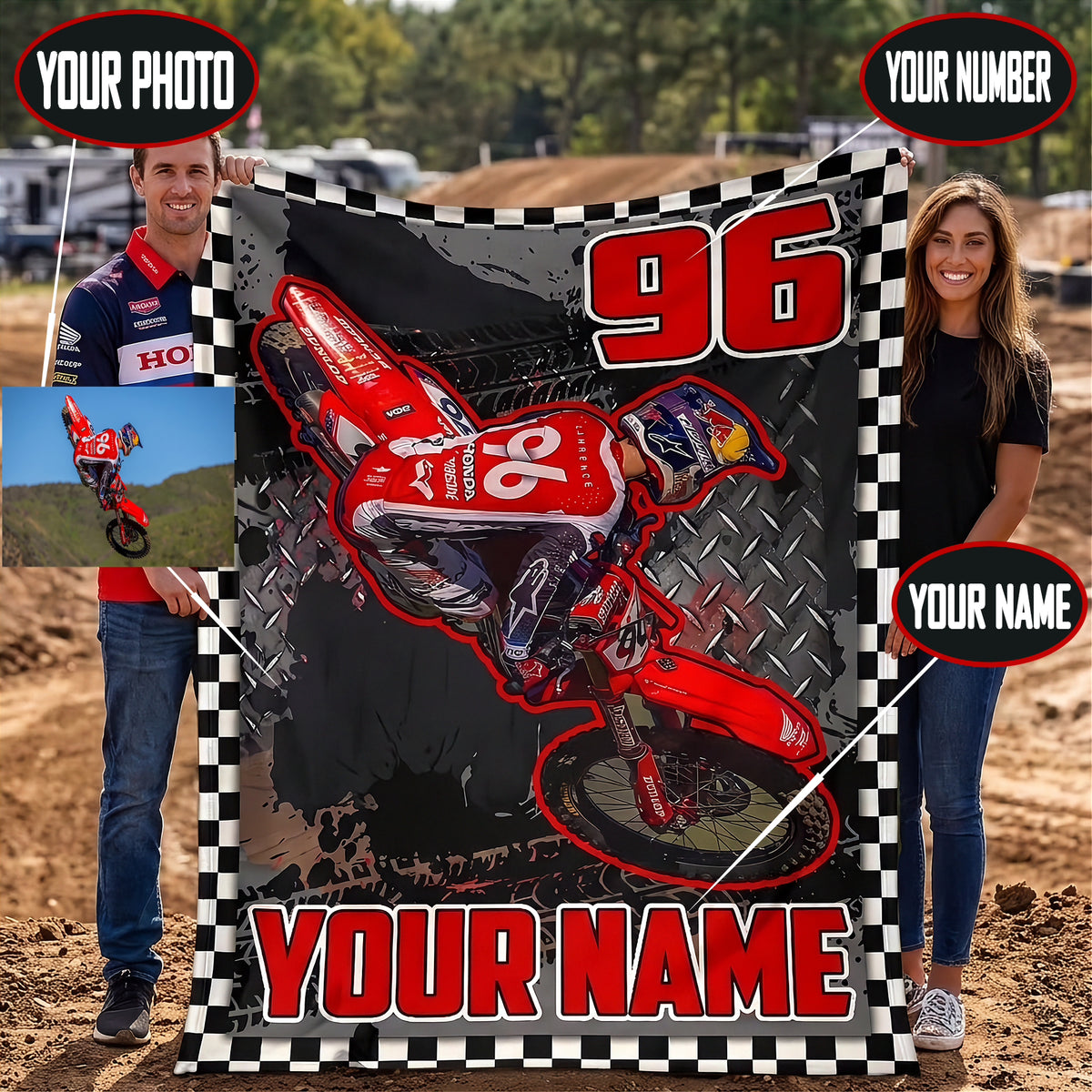 Personalized Dirt Bike Racing Blanket | Custom Photo, Name & Number | RIIMB