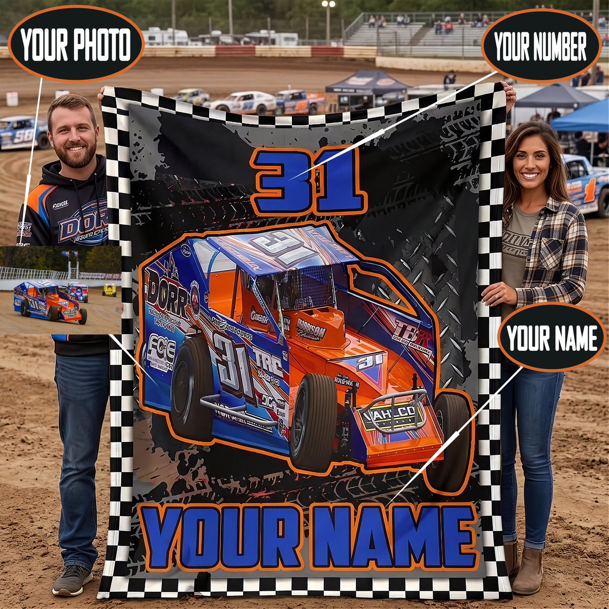 Personalized Modified Racing Blanket | Custom Photo, Name & Number | RIIMB