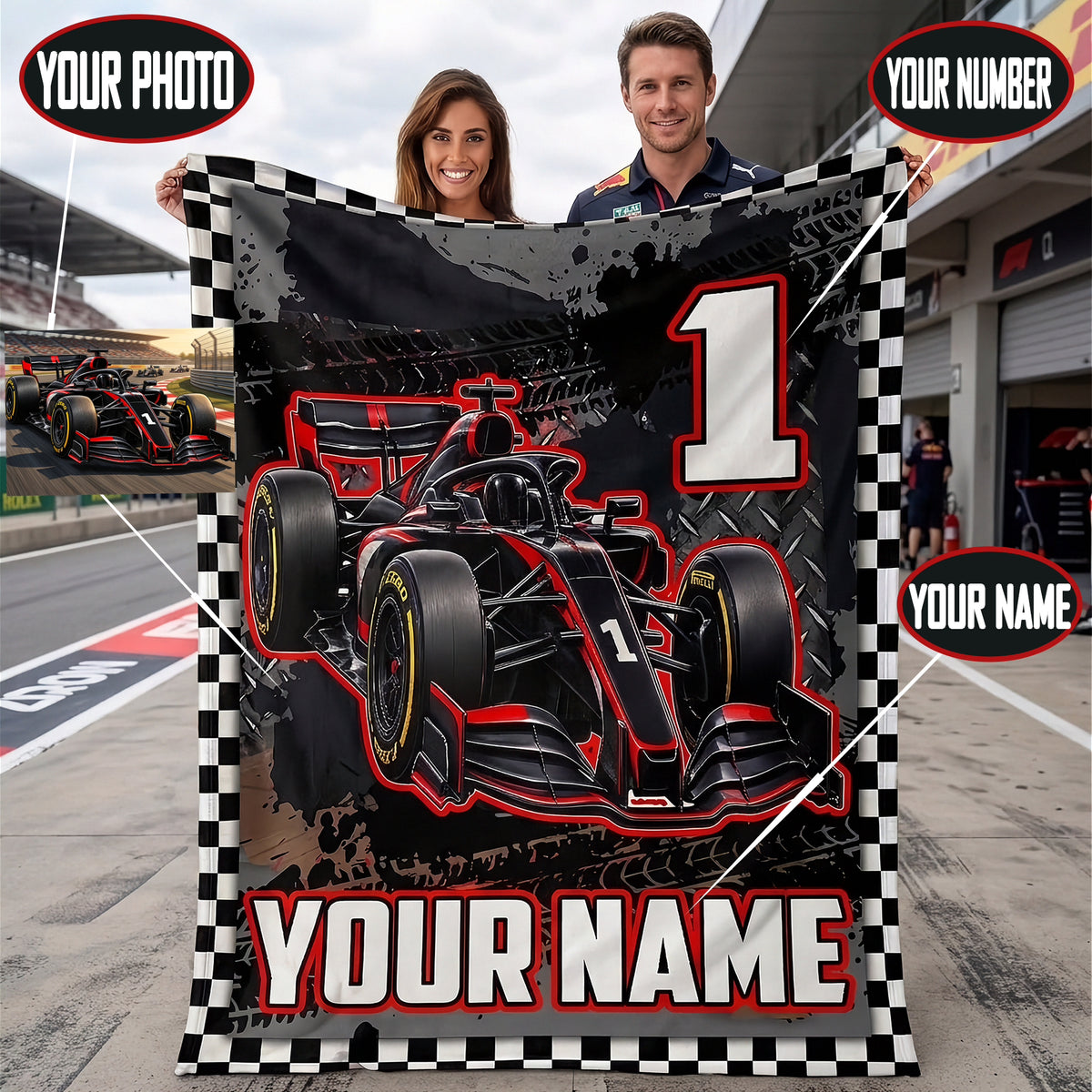 Personalized Formula 1 Racing Blanket | Custom Photo, Name & Number | RIIMB