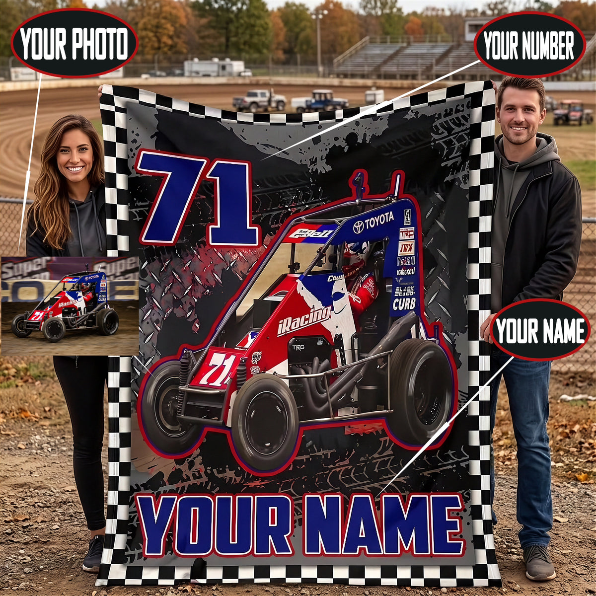 Personalized Midget Race Car Blanket | Custom Photo, Name & Number | RIIMB