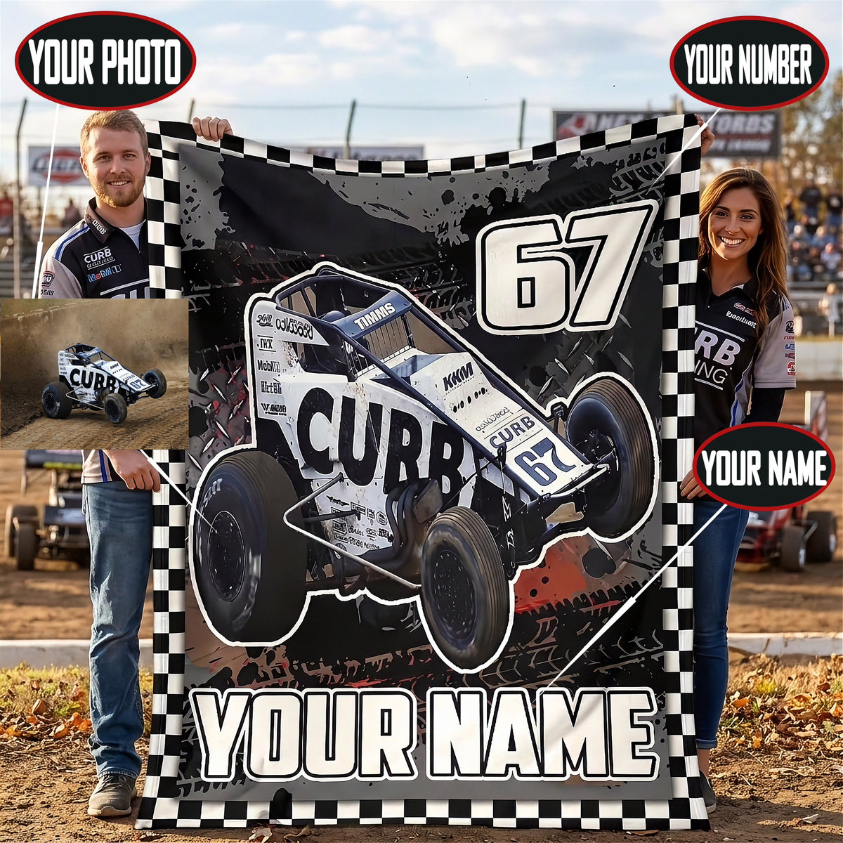 Personalized Non-Wing Sprint Car Racing Blanket | Custom Photo, Name & Number | RIIMB