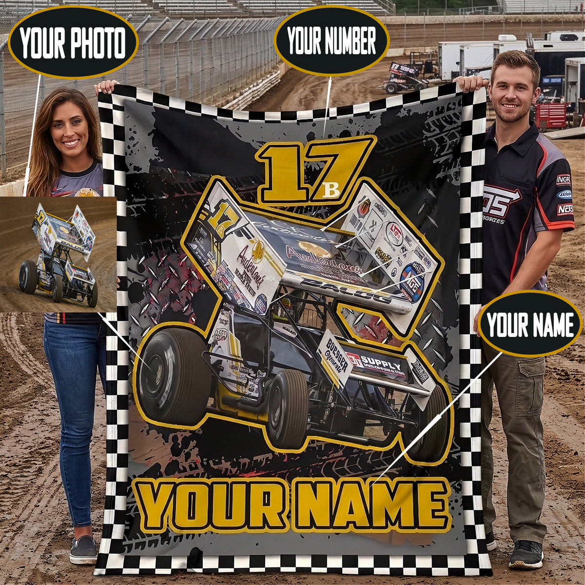 Personalized Sprint Car Racing Blanket | Custom Photo, Name & Number | RIIMB