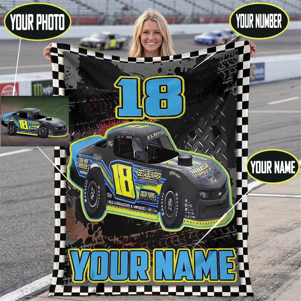 Personalized Street Stock Racing Blanket | Custom Photo, Name & Number | RIIMB