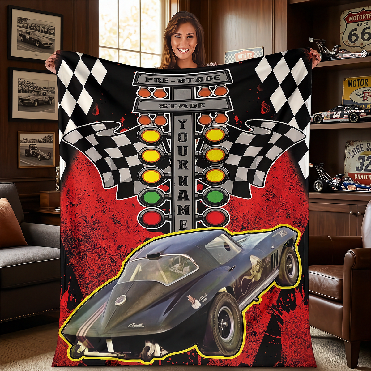 Personalized Drag Racing Blanket | Your Car, Your Name, Your Colors | RIIMB