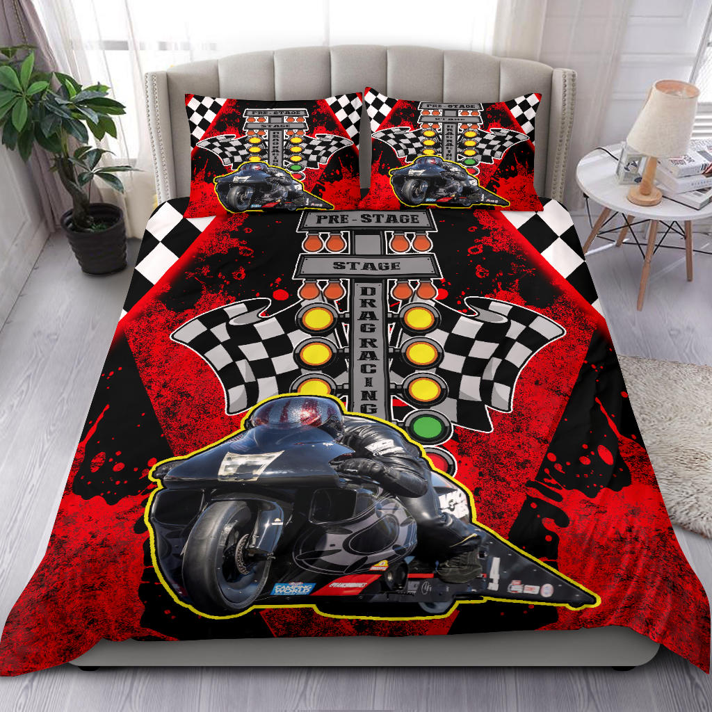 Personalized Drag Racing Motorcycle Bedding Set