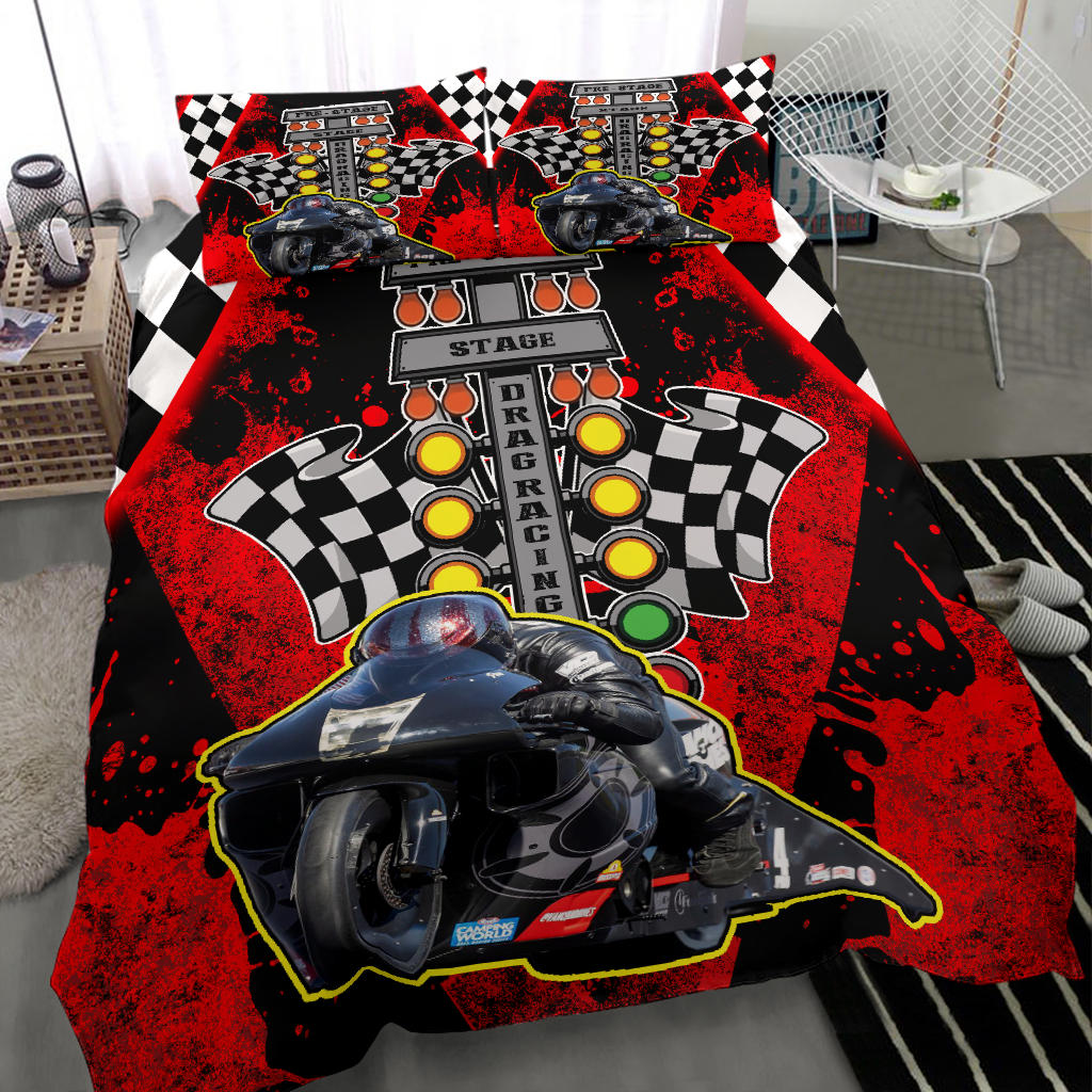 Personalized Drag Racing Motorcycle Bedding Set