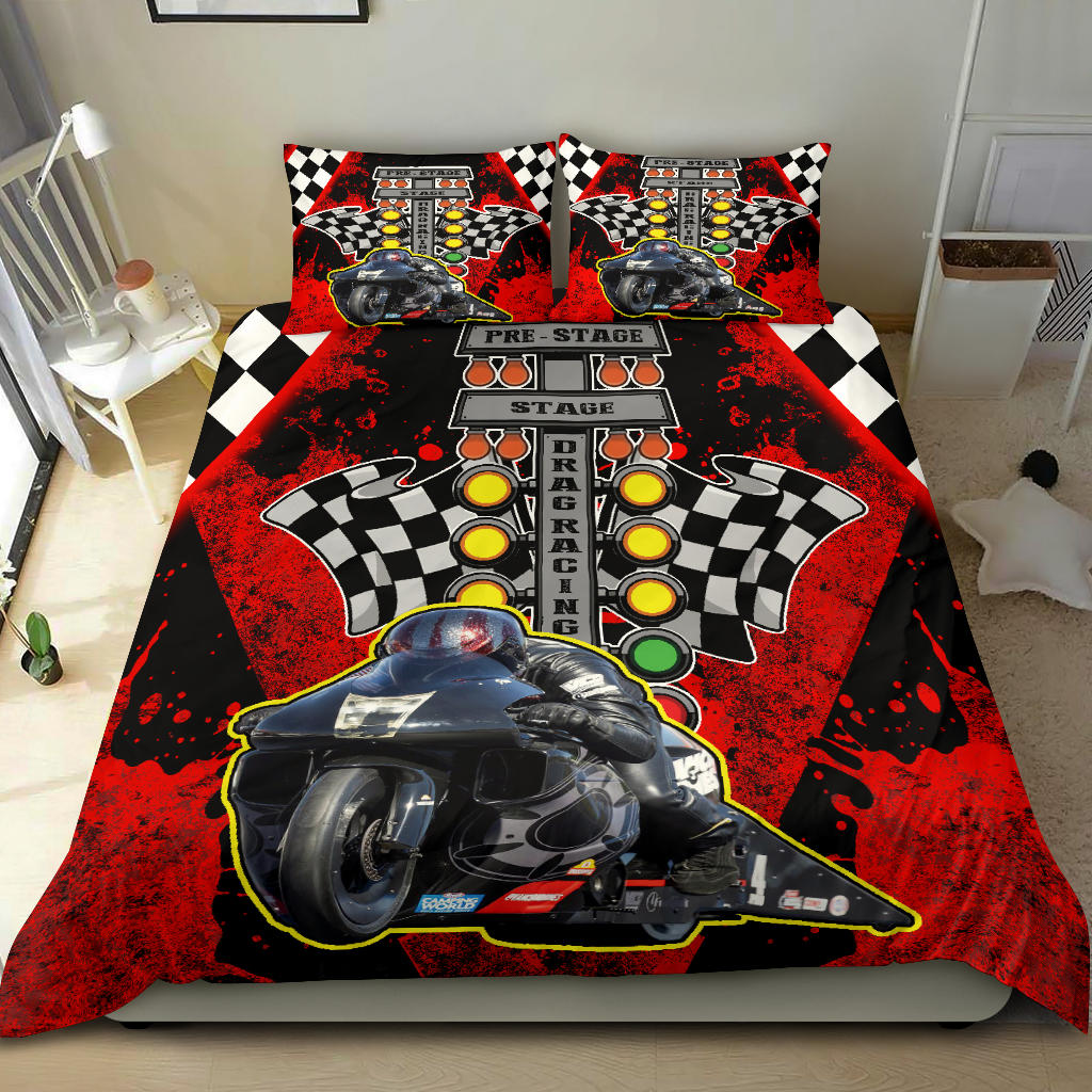 Personalized Drag Racing Motorcycle Bedding Set