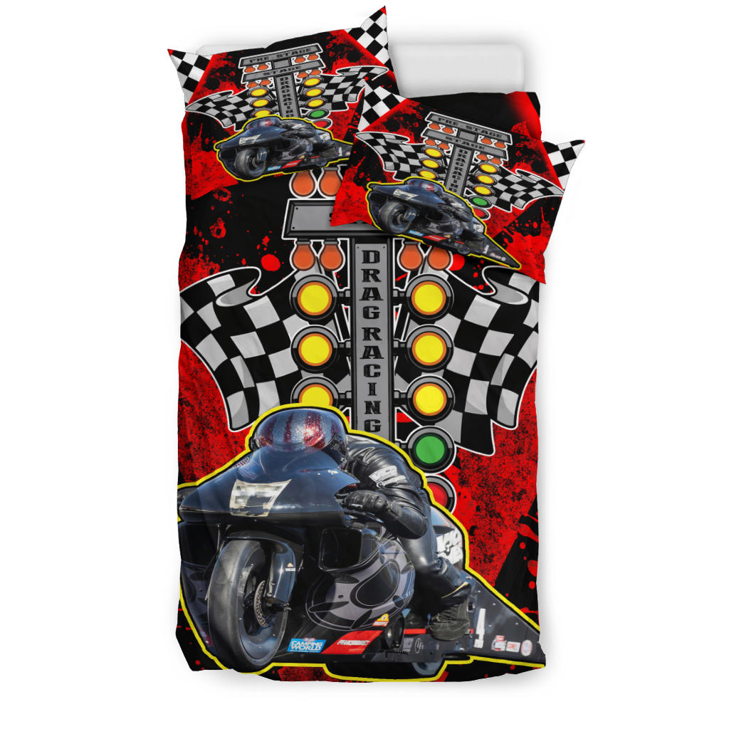 Personalized Drag Racing Motorcycle Bedding Set