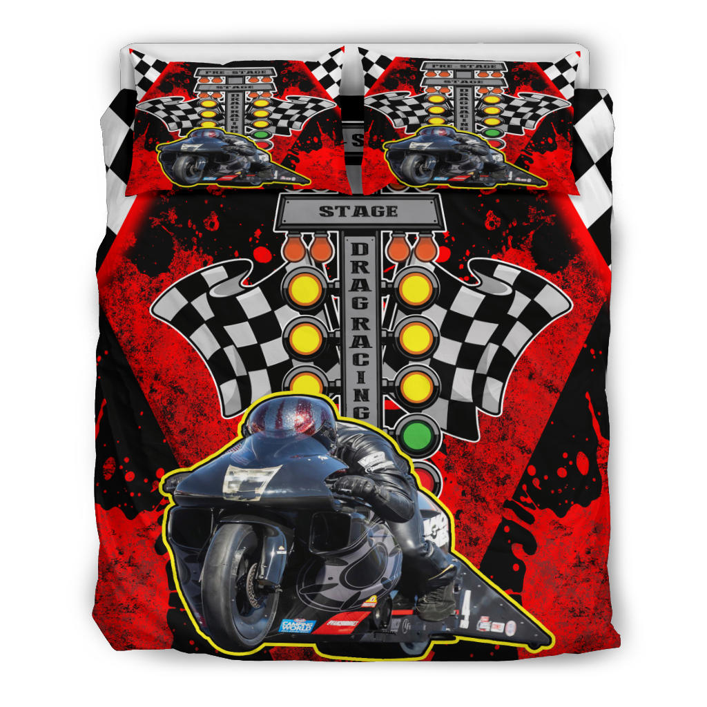 Personalized Drag Racing Motorcycle Bedding Set