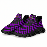 Purple and black checkered sneakers on a white background