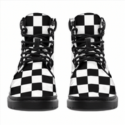Black and white checkered high-top sneakers on a white background