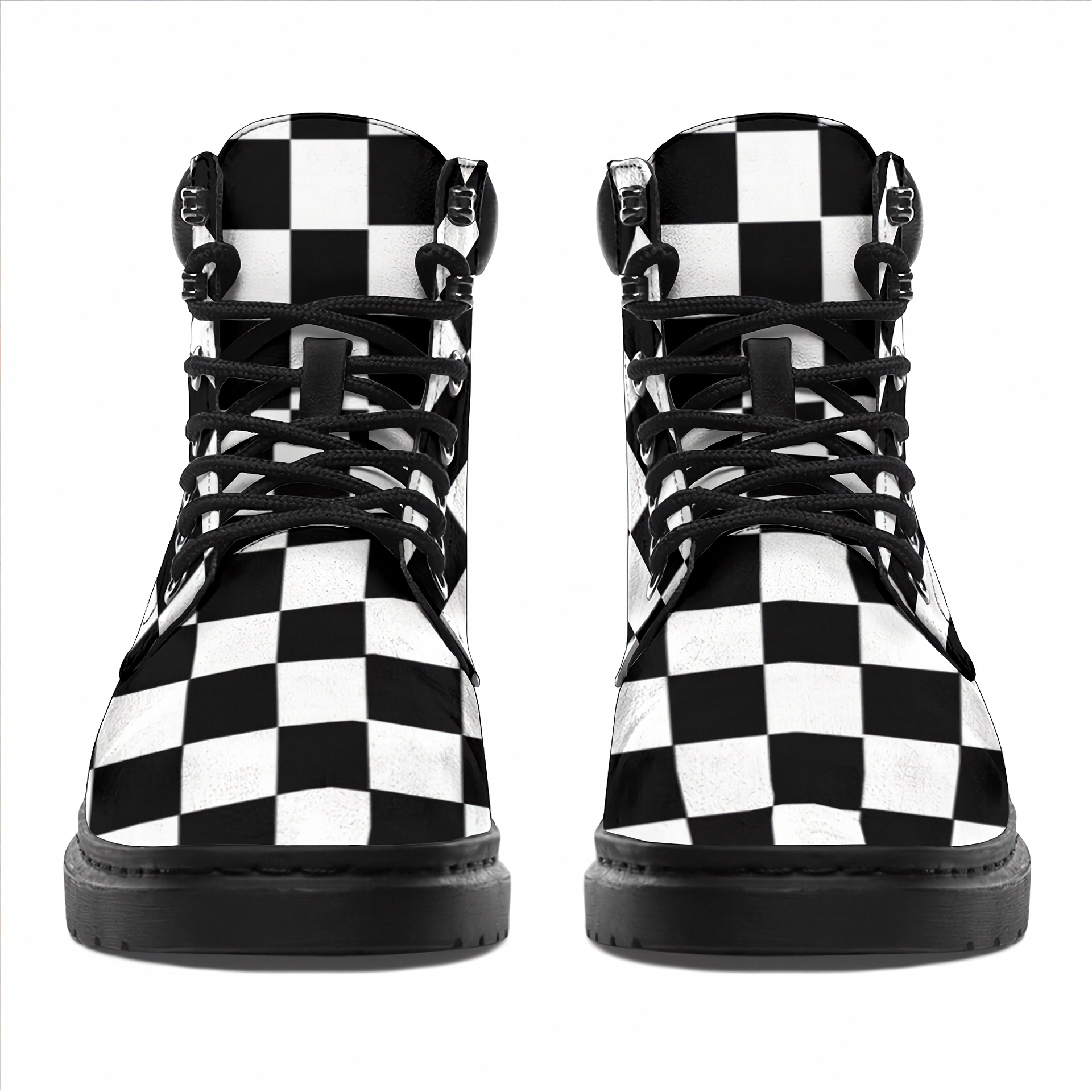 Black and white checkered high-top sneakers on a white background