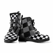Black and white checkered boots on a white background