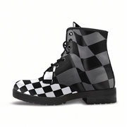 Black and white checkered boots on a white background