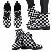 Black and white checkered boots on a white background