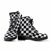 Black and white checkered boots on a white background