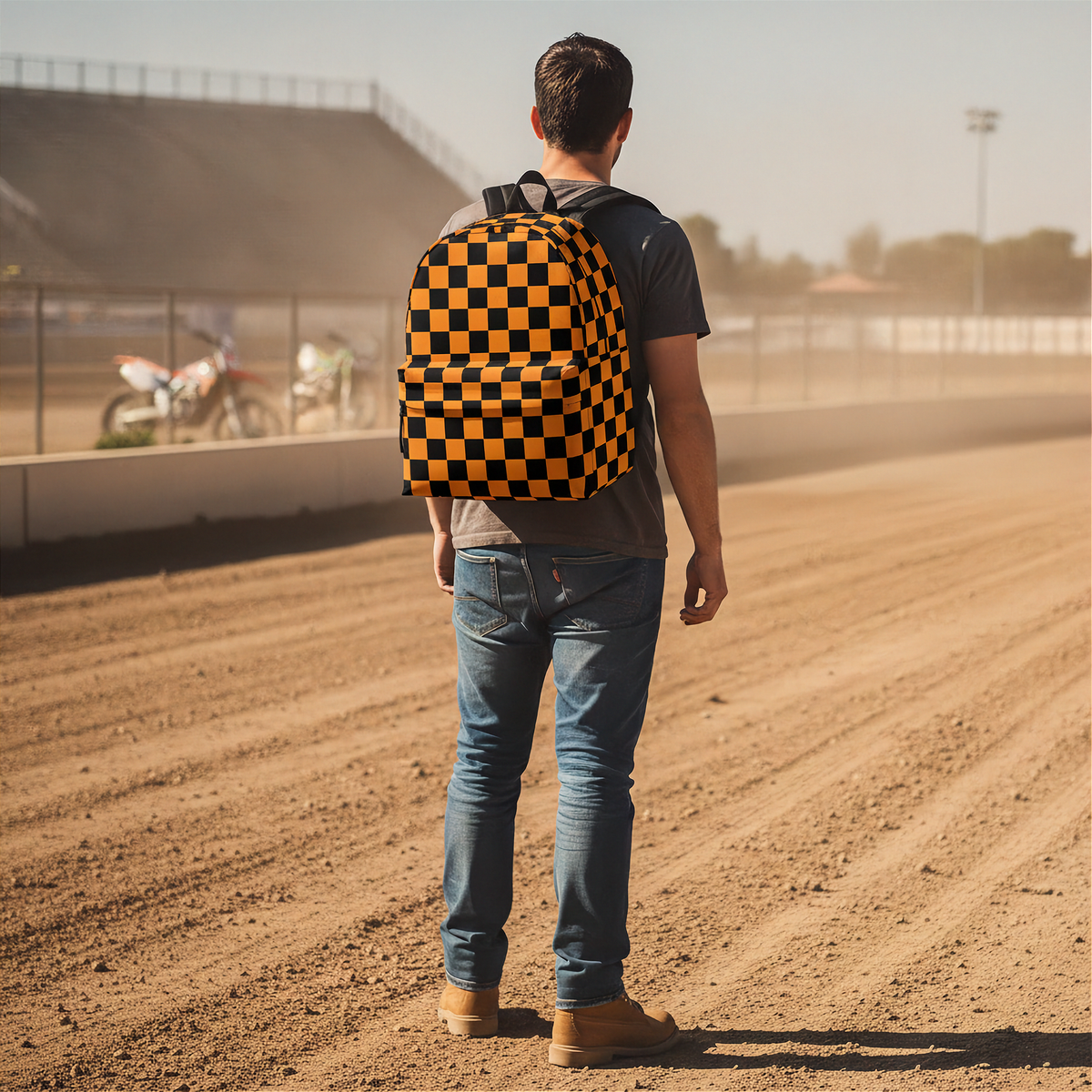Racing Checkered Flag Backpack | Orange | Adult, Youth & Child | RIIMB