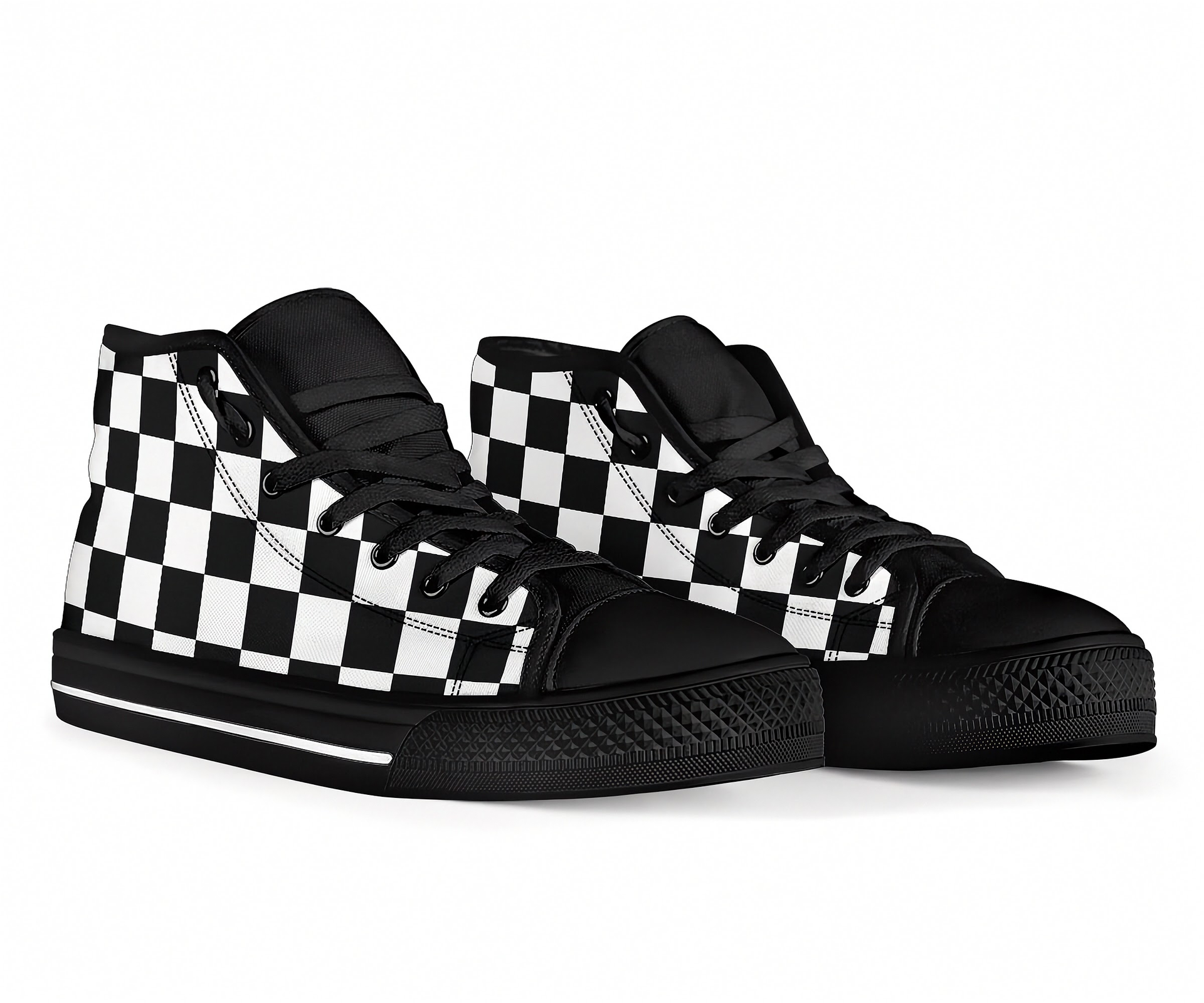Black and white checkered sneakers on a white background