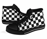 Black and white checkered high-top sneakers on a white background