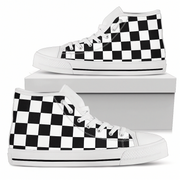 Black and white checkered high-top sneakers on a white background