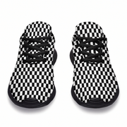 Black and white checkered shoes on a white background