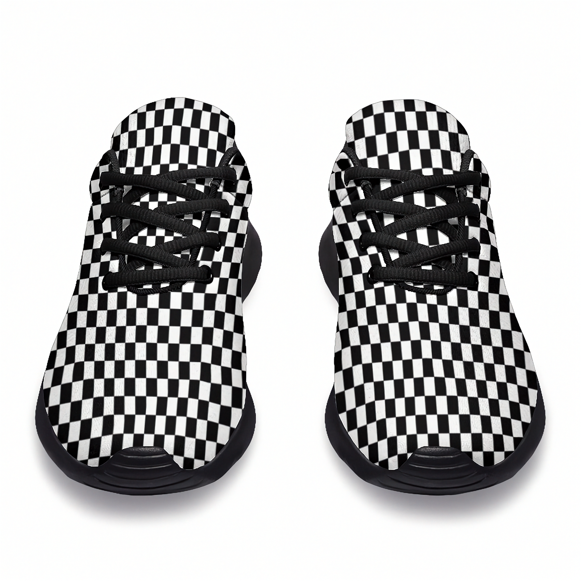 Black and white checkered shoes on a white background