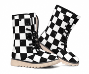 Black and white checkered boots on a white background
