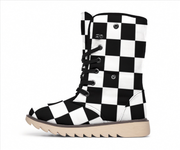 Black and white checkered boot on a white background