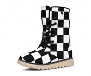 Black and white checkered boots on a white background