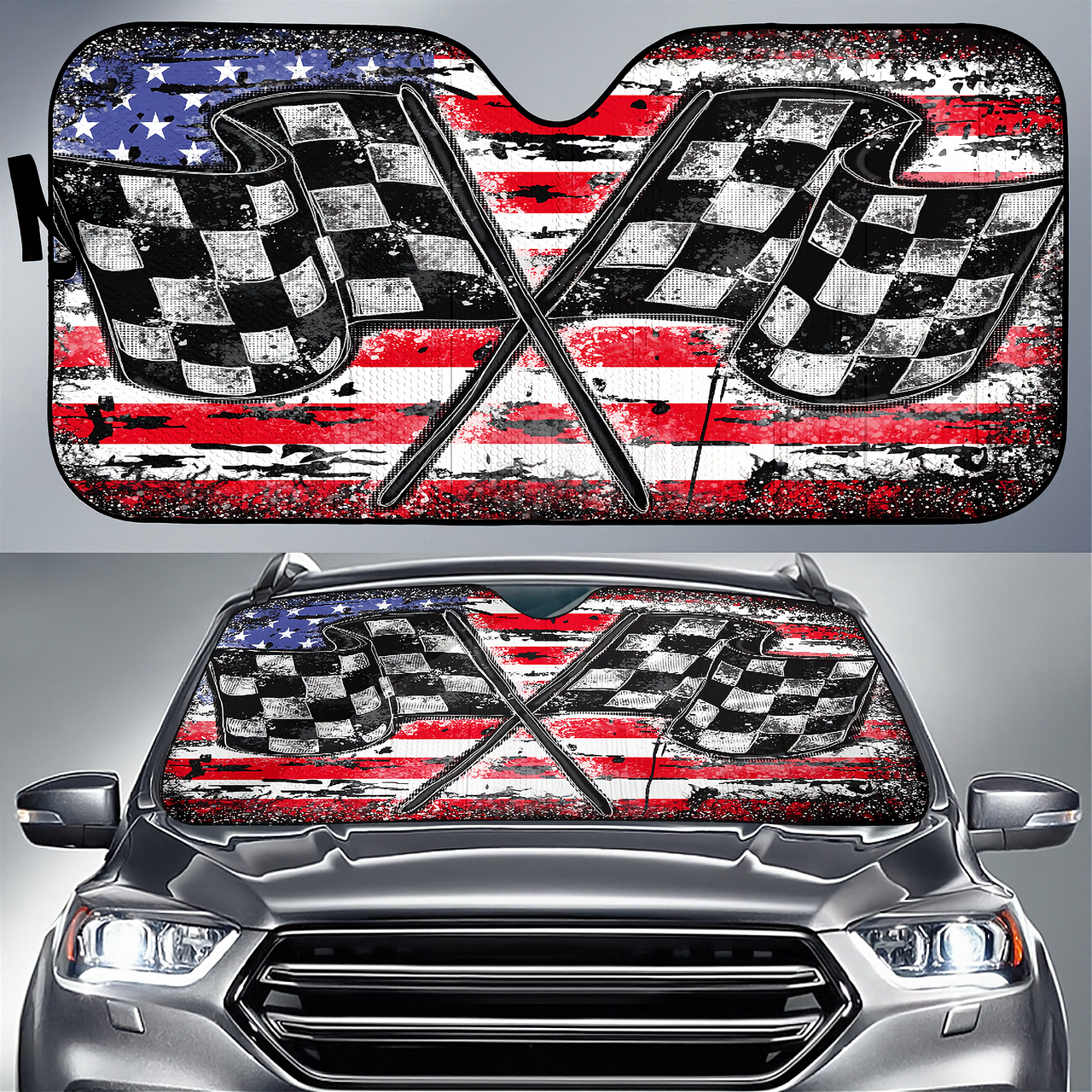 Racing Checkered USA Flag Windshield Sun Shade | RIIMB