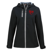 Black jacket with a red racing daughter heart design on a white background